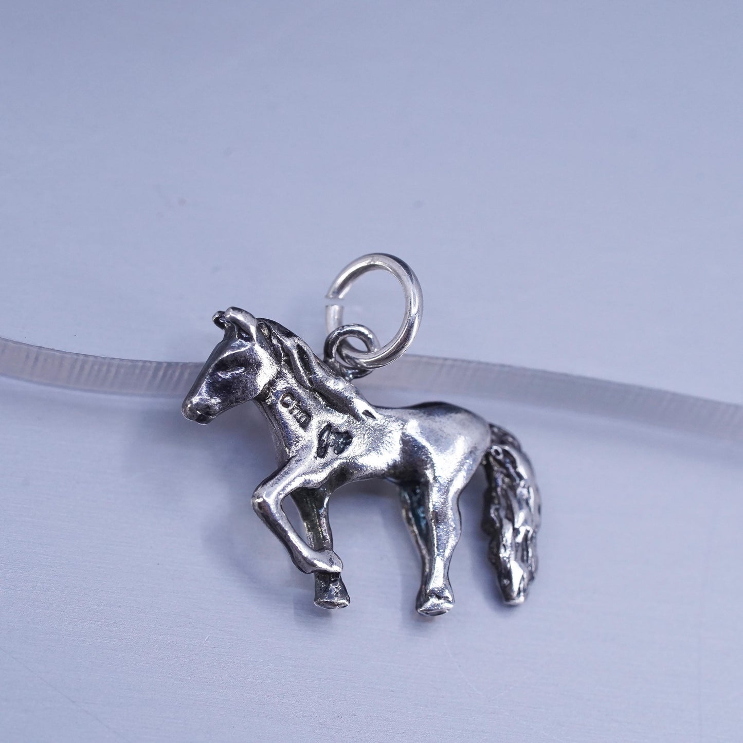Vintage Sterling silver handmade 925 horse charm pendant, Stamped Ster