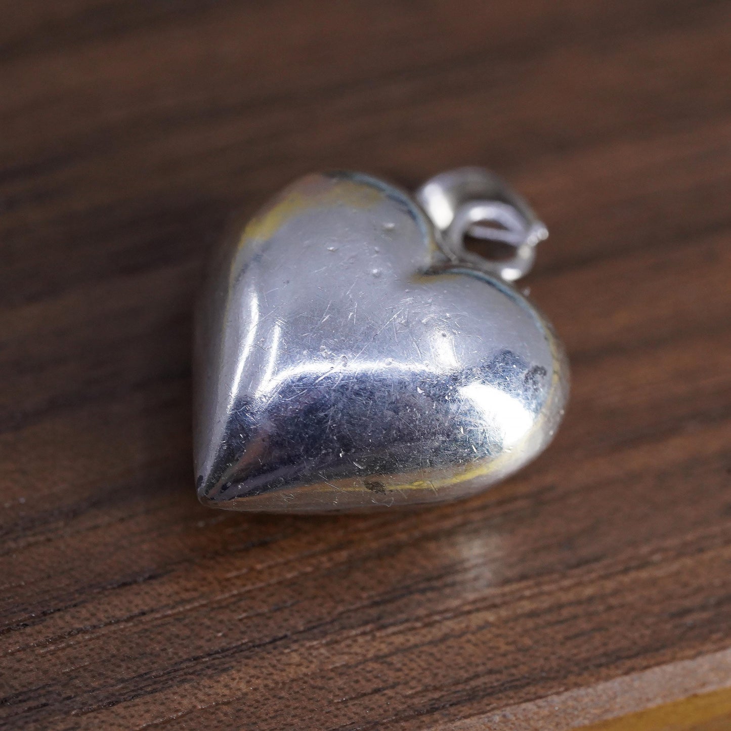 Vintage Sterling silver handmade heart pendant, puffy 925 heart