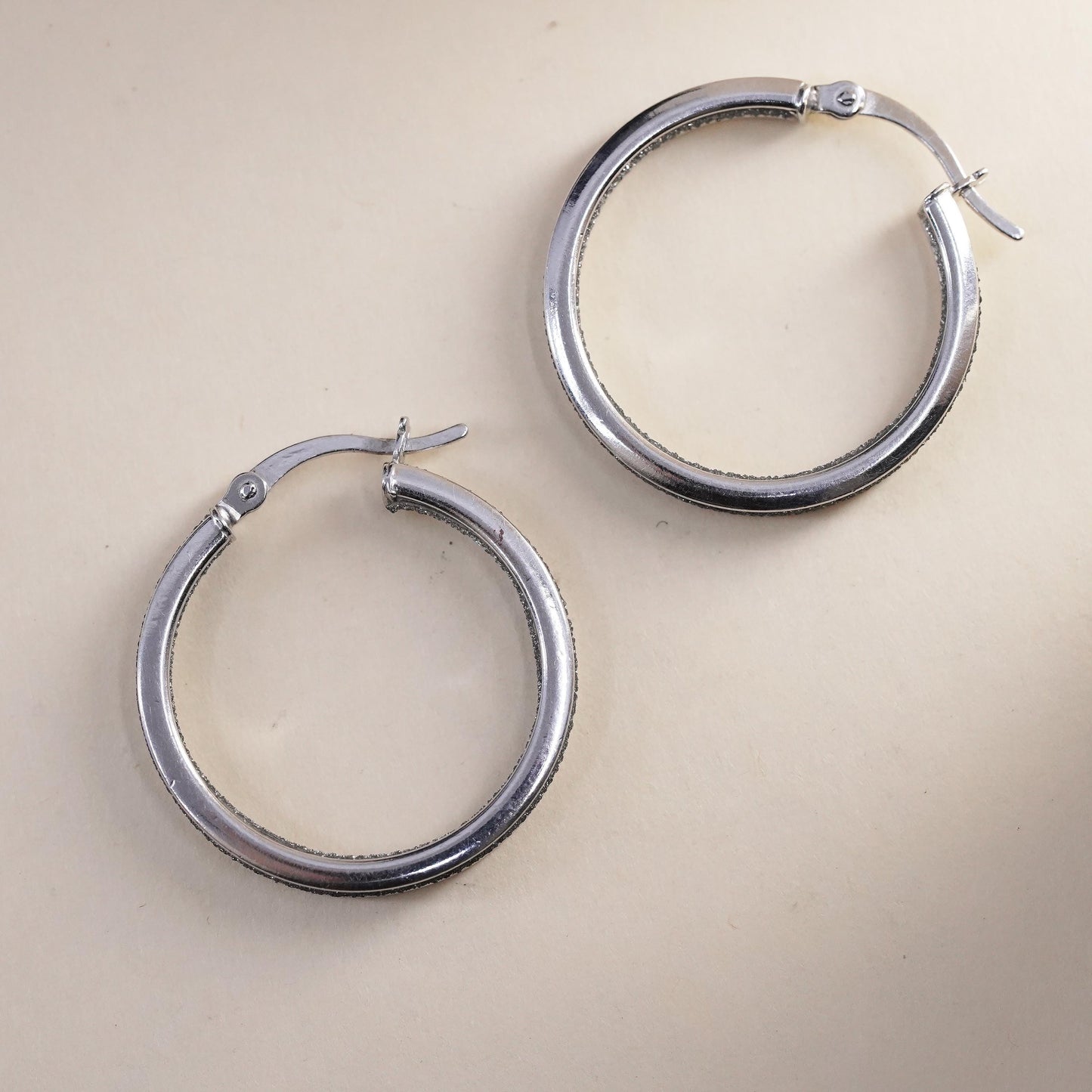 1", Vintage sterling silver loop earrings, 925 fashion glittering hoops