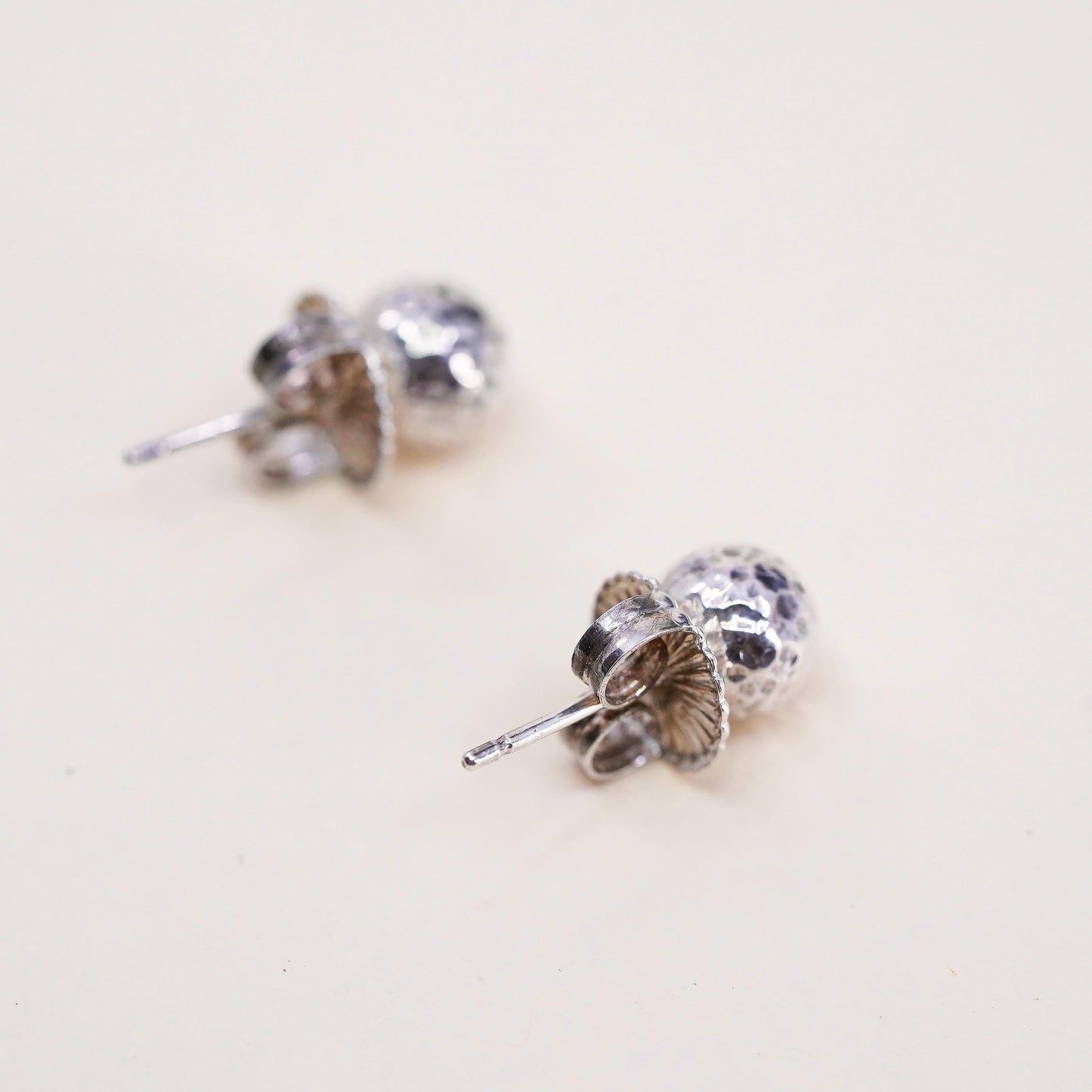 8mm, Vintage Jai sterling silver sphere studs, 925 hammered textured earrings