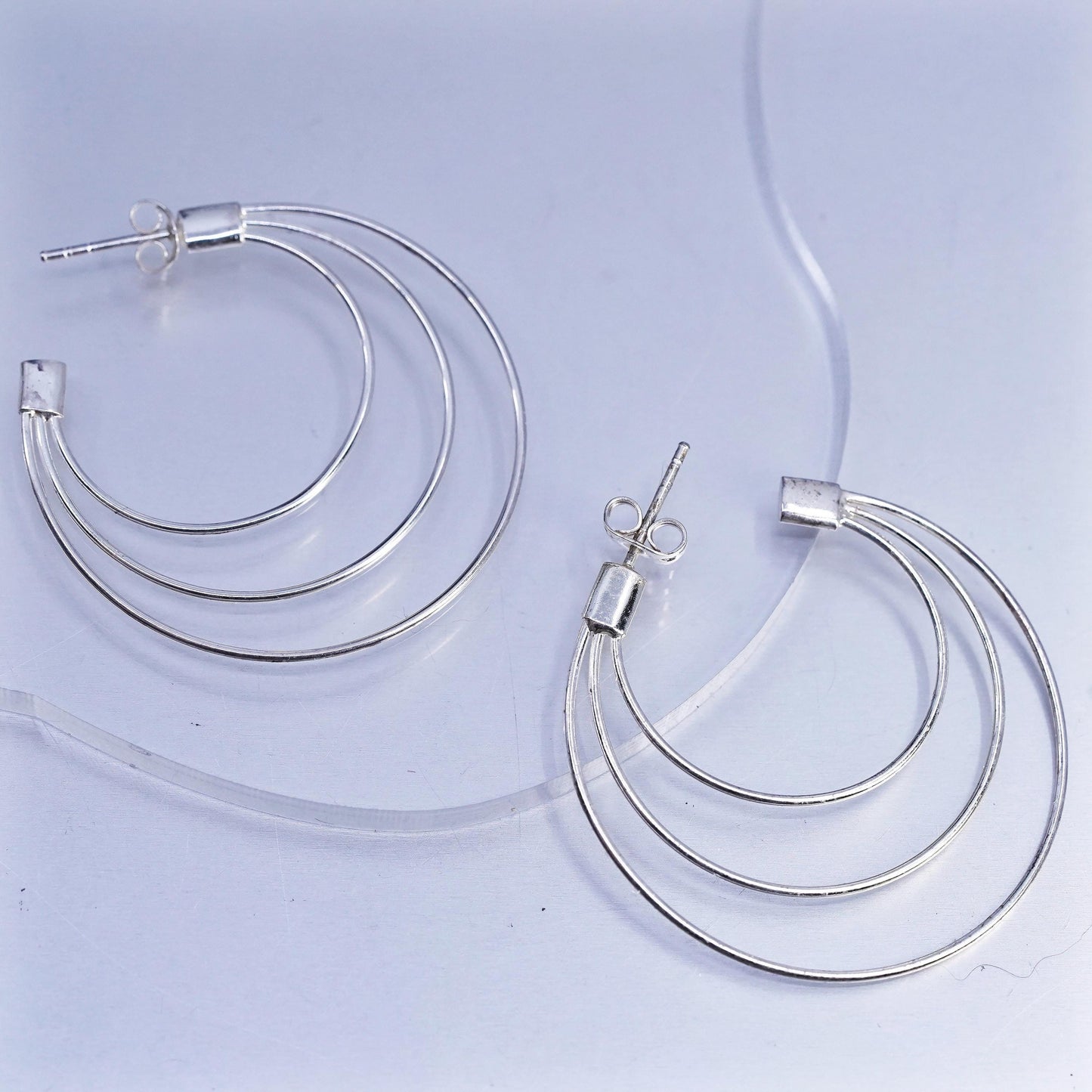 1.5", Vintage Sterling silver Handmade hoops, 925 huggie wired earrings
