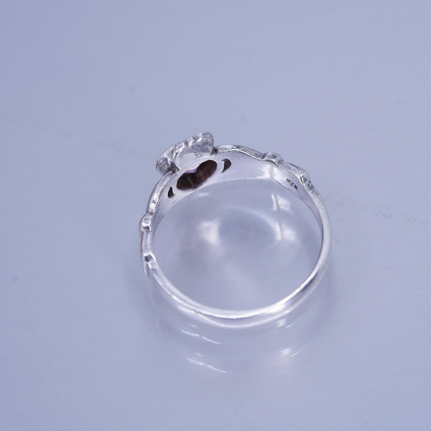 SZ 7.25, Irish Claddagh friendship Sterling 925 silver ring, pink crystal heart