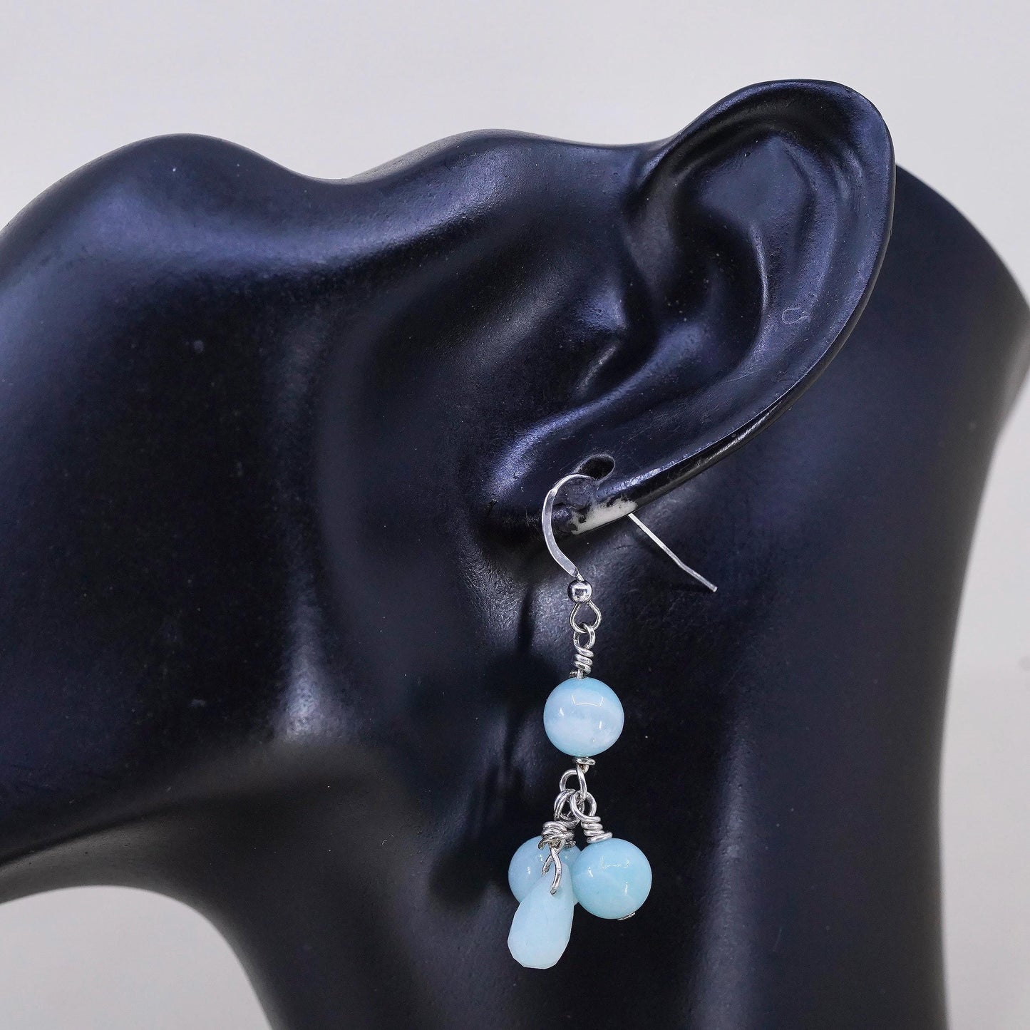 Vintage 925 Sterling silver handmade earrings with Larimar beads