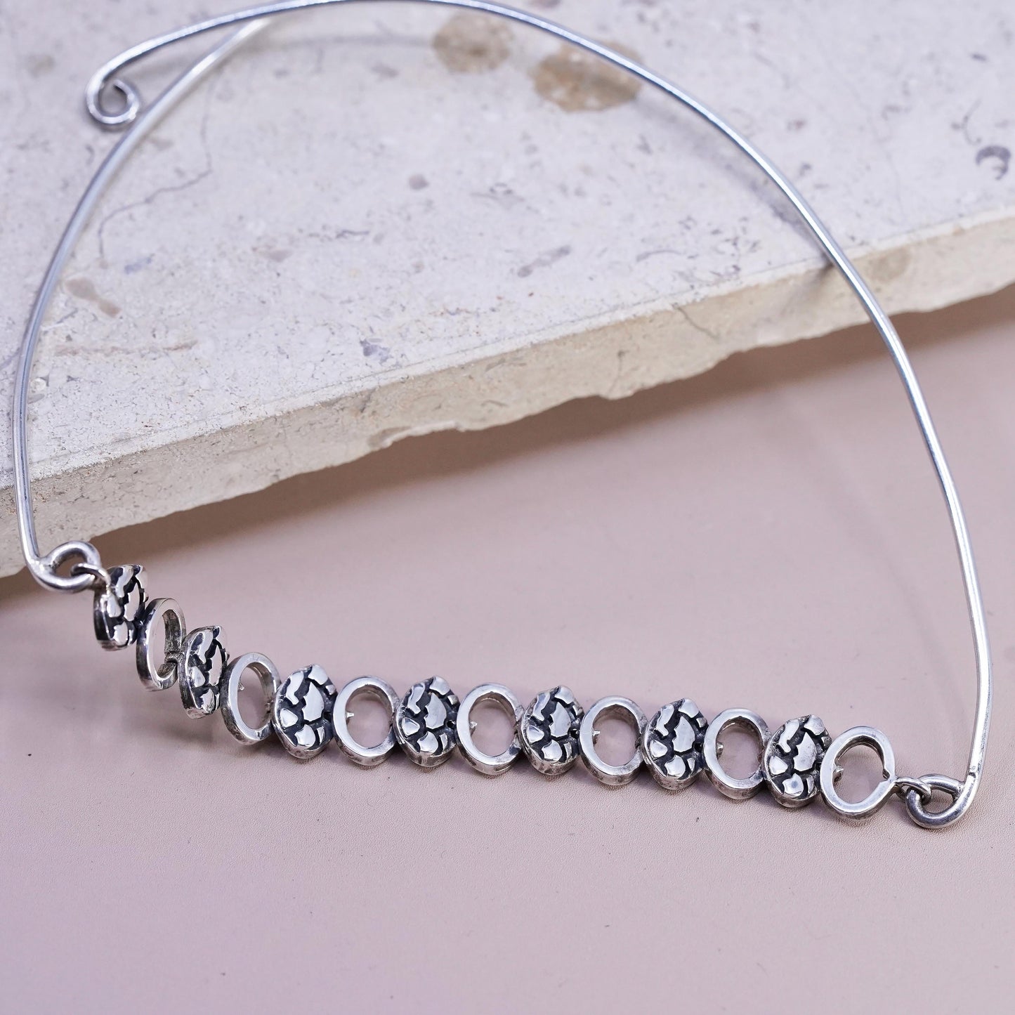 14", vintage Sterling silver 925 choker collar necklace pebble textured chain