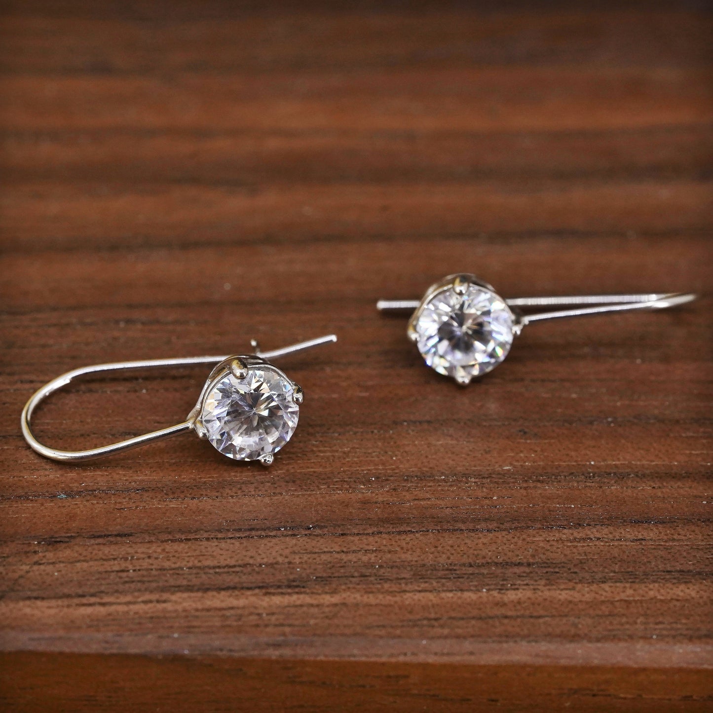 Vintage Sterling 925 silver handmade earrings with circle cut CZ