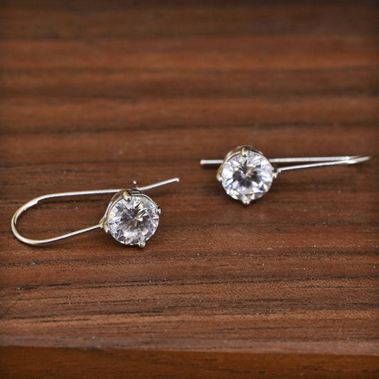 Vintage Sterling 925 silver handmade earrings with circle cut CZ