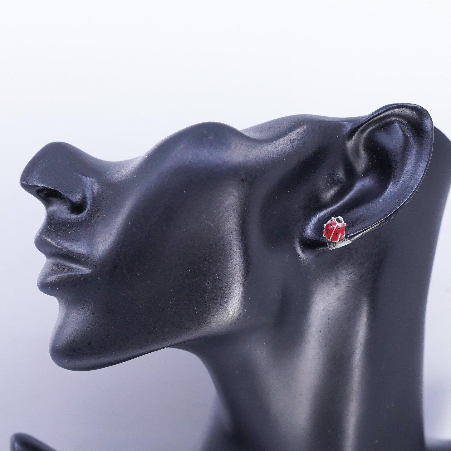 Vintage Sterling 925 silver enamel ladybug earrings, studs