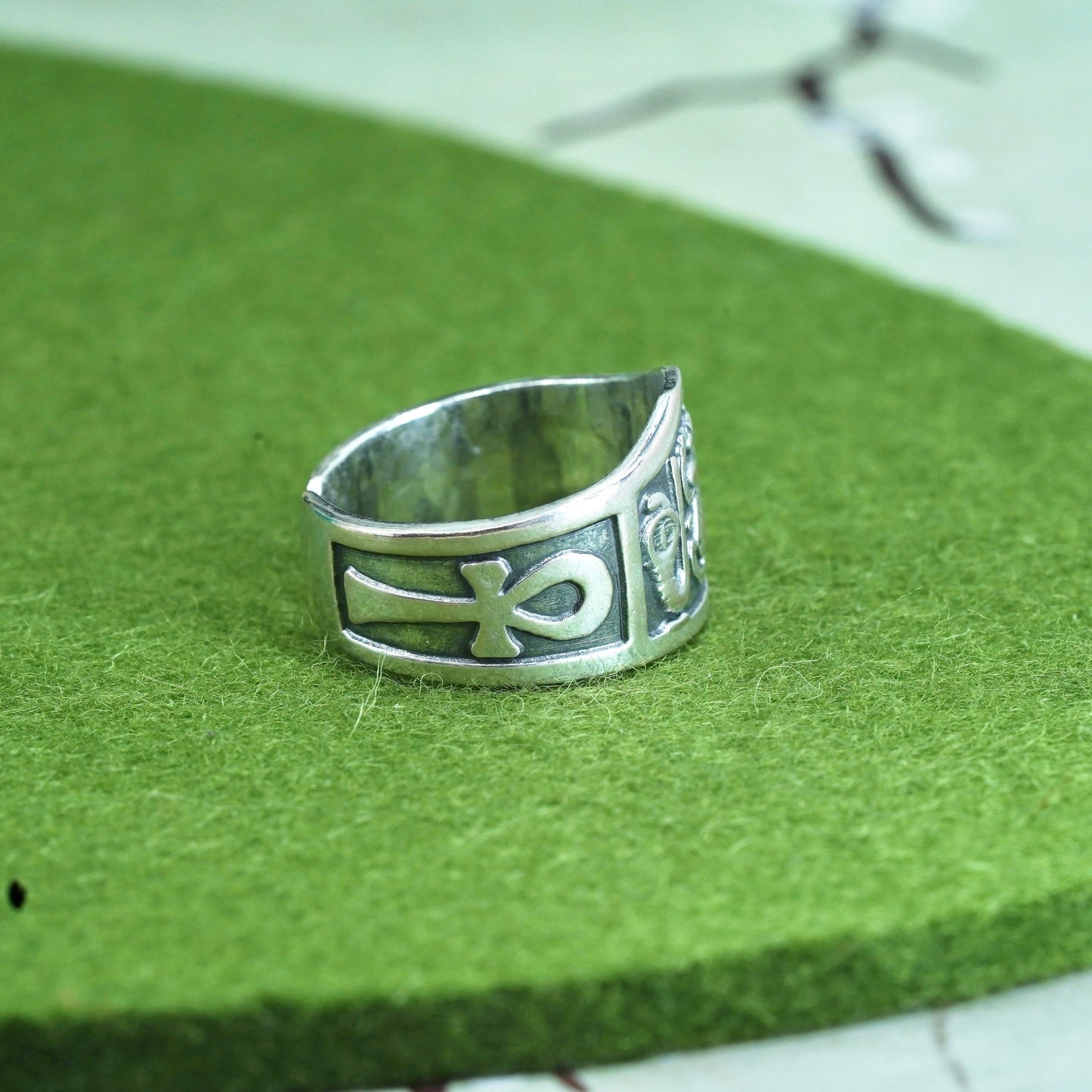 Size adjustable, Sterling silver 925 ring band, ankh Egyptian Beetles Scarabs