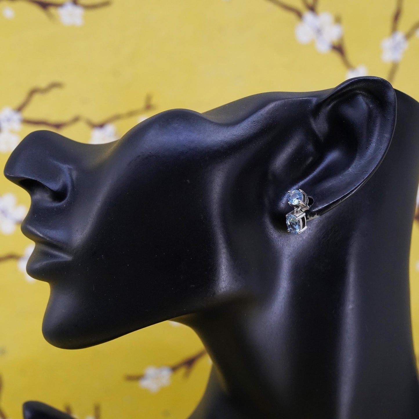 Vintage sterling silver handmade earrings, 925 blue topaz drops