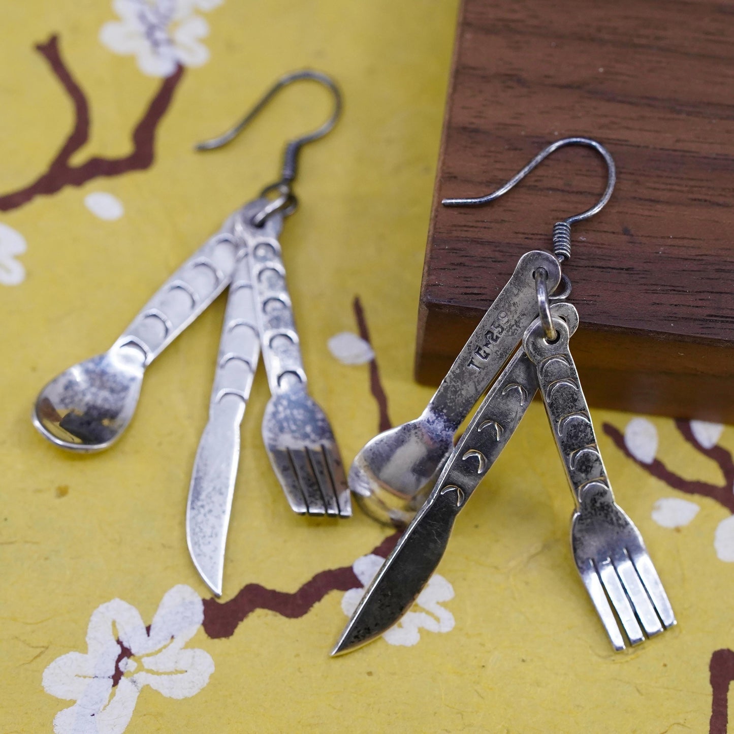 Vintage Mexican Sterling silver earrings, 925 fork spoon knife utensils dangles