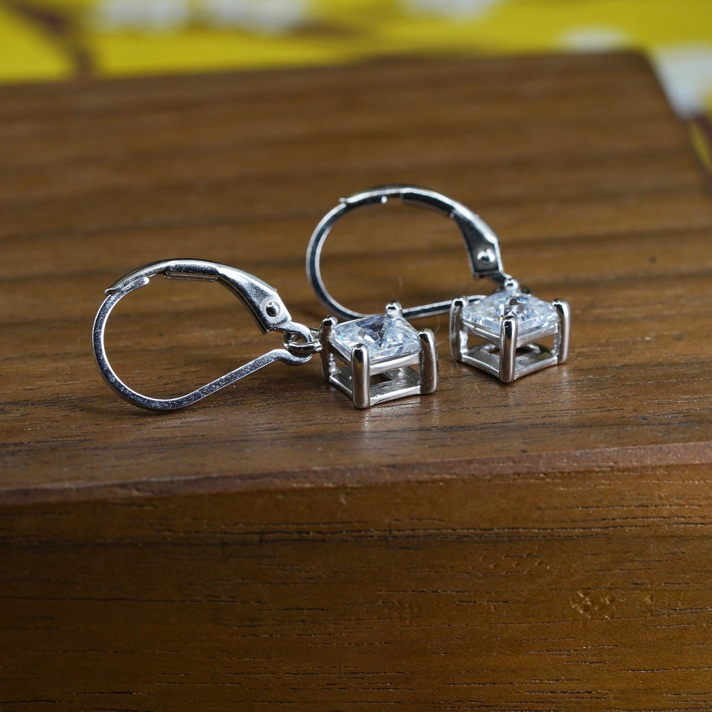 Vintage Sterling silver handmade earrings, 925 silver with diamond cut CZ