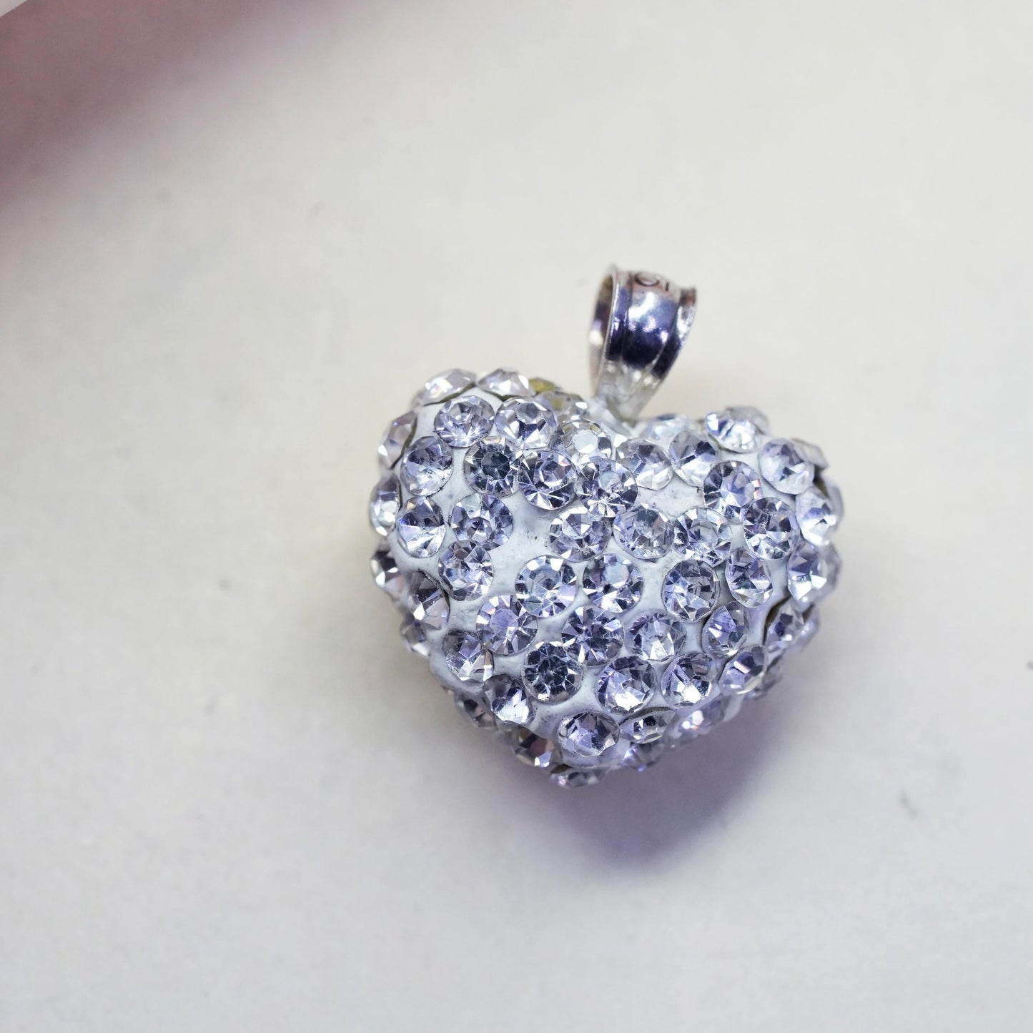 Vintage sterling 925 silver heart pendant with cluster clear Cz around