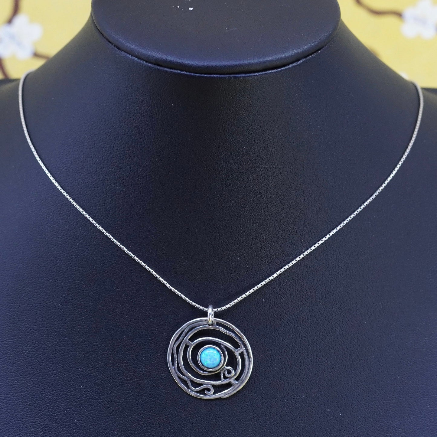 17”, Shablool Didae Sterling 925 silver necklace, snake chain opal pendant