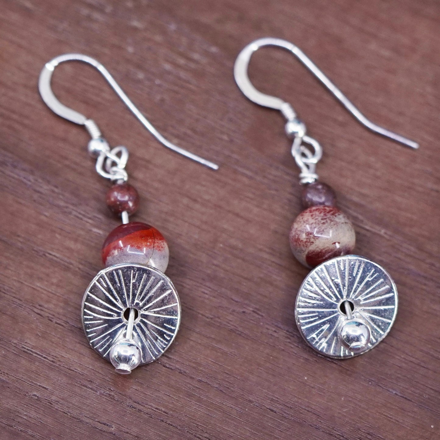 Vintage Sterling silver 925 handmade earrings with agate beads