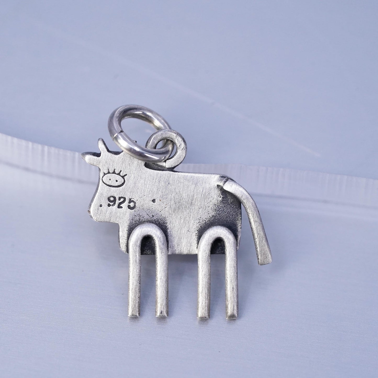 Vintage Sterling silver handmade charm, 925 mill cow pendant