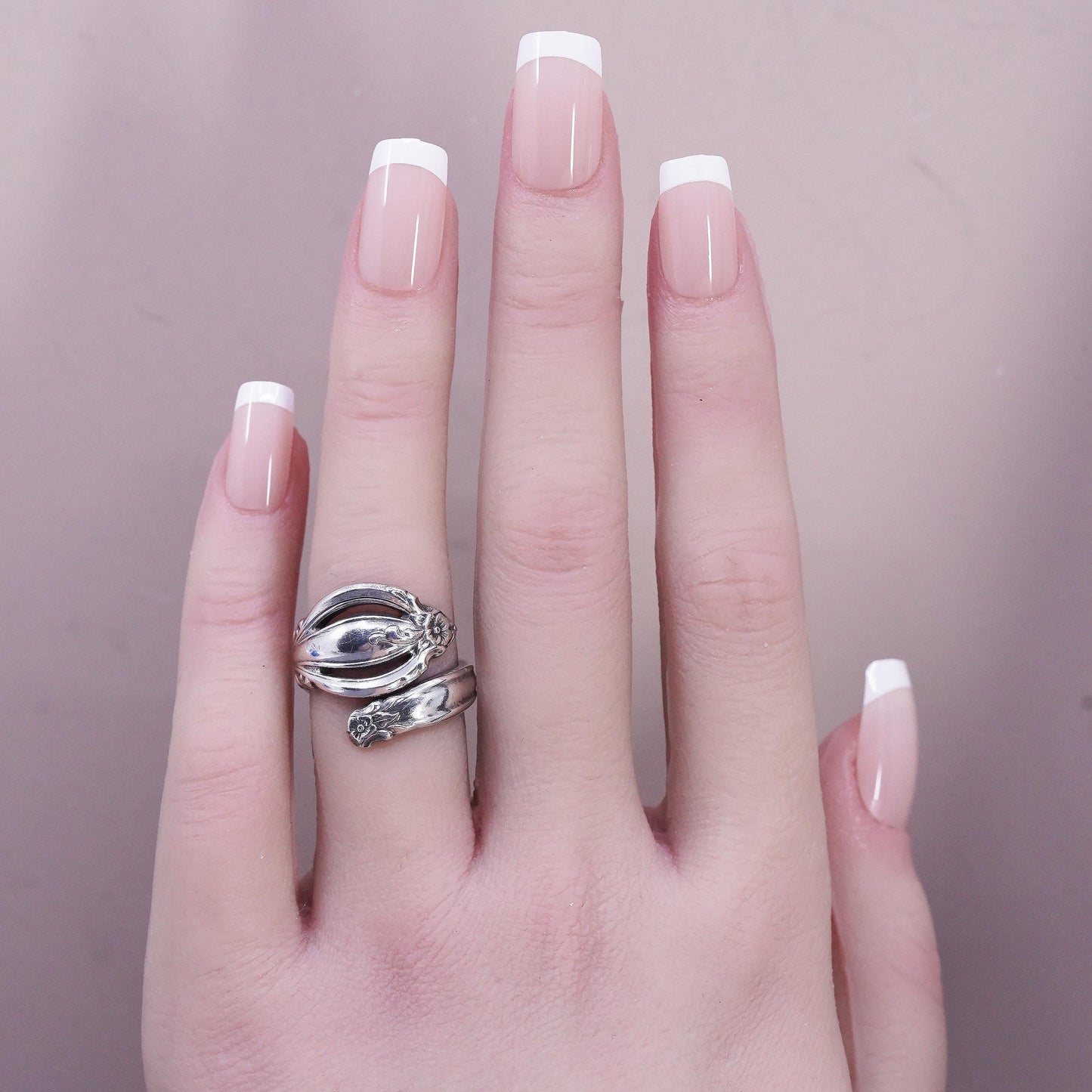 Size 5.5, vintage Sterling silver handmade ring, 925 flower spoon wrap band