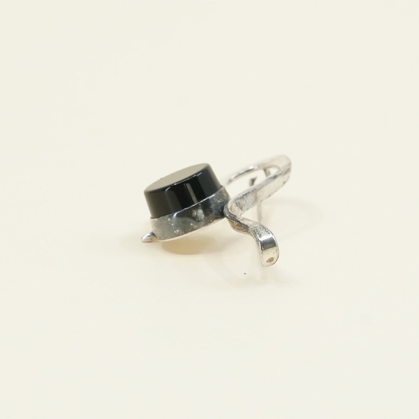 Vintage Sterling silver handmade brooch, Mexico 925 silver with round shaped obsidian, silver tested