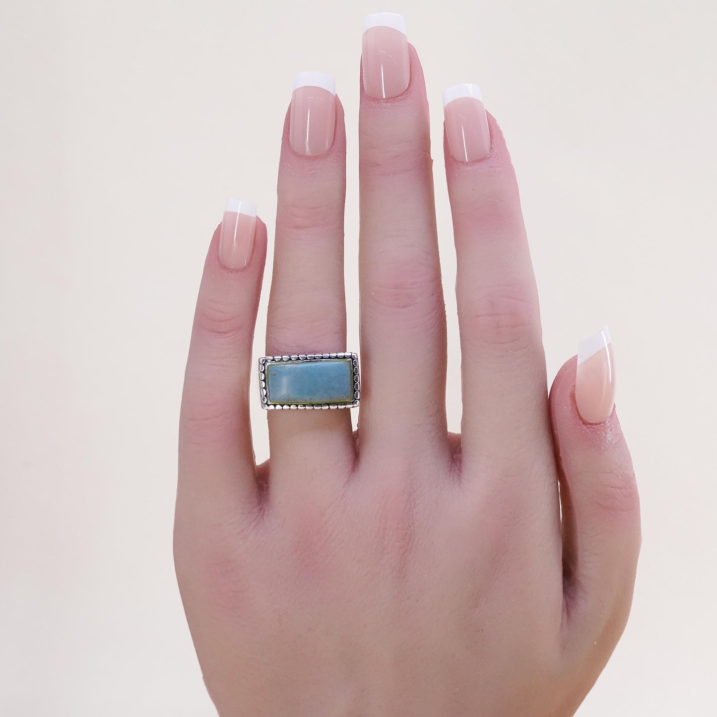 Size 5.5, Vintage Sterling silver handmade ring, 925 statement band turquoise
