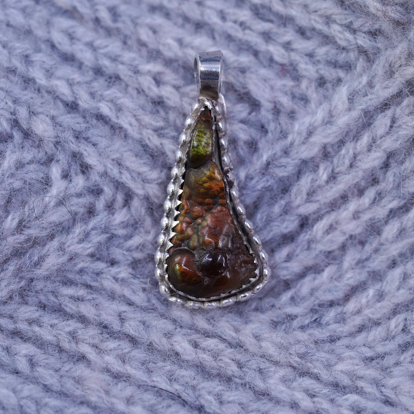 Native American Sterling 925 silver handmade teardrop pendant Ammolite