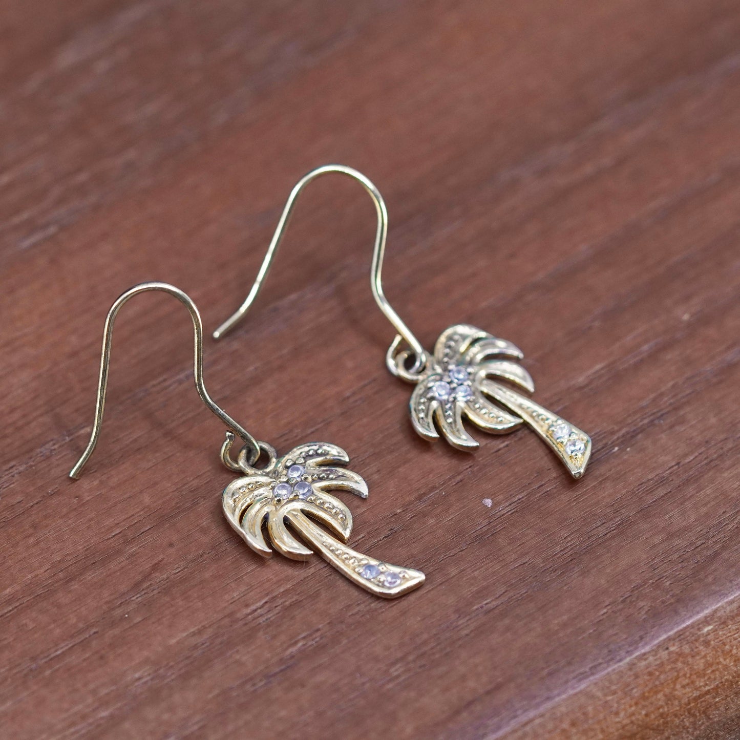 vermeil gold over Sterling silver handmade earrings, 925 palm tree cluster cz