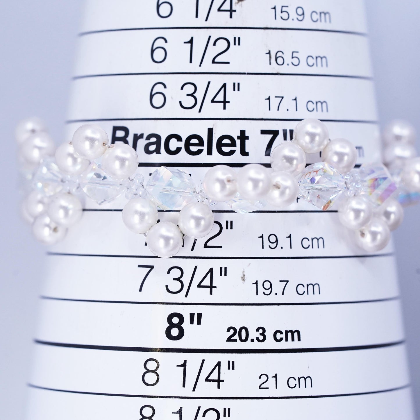 7.25", Sterling 925 silver bracelet cluster faux pearl, AB crystal heart clasp