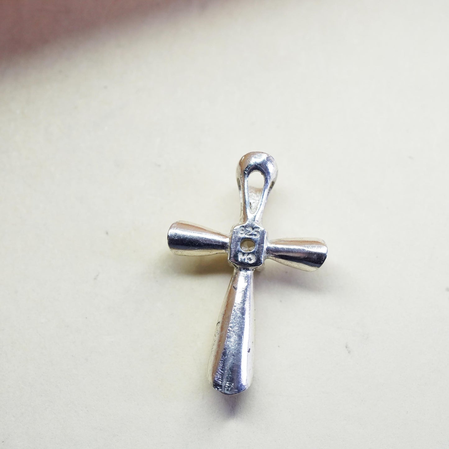 Vintage sterling silver pendant, 925 cross handmade pendant with Cz