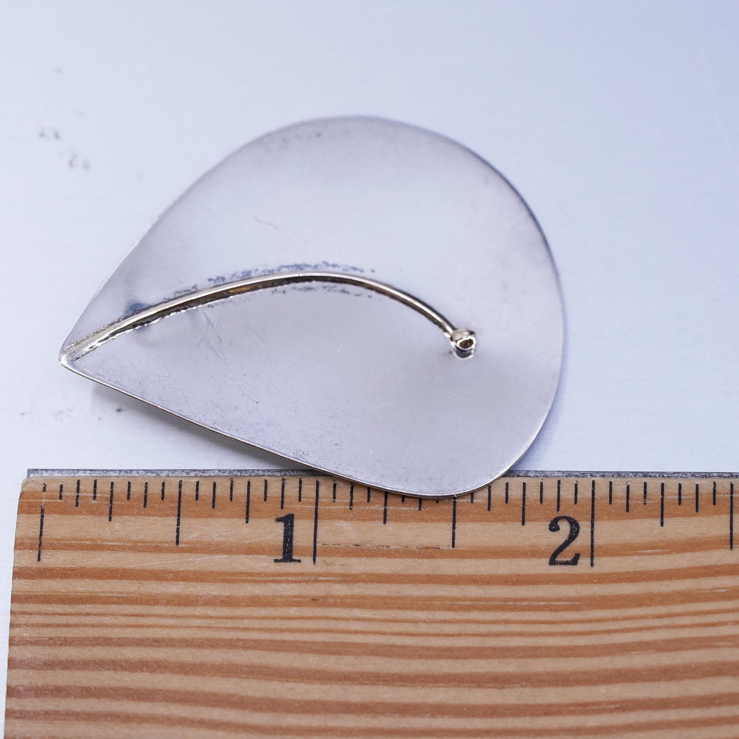 Vintage sterling silver handmade brooch, 925 leaf pin with 14K gold trim