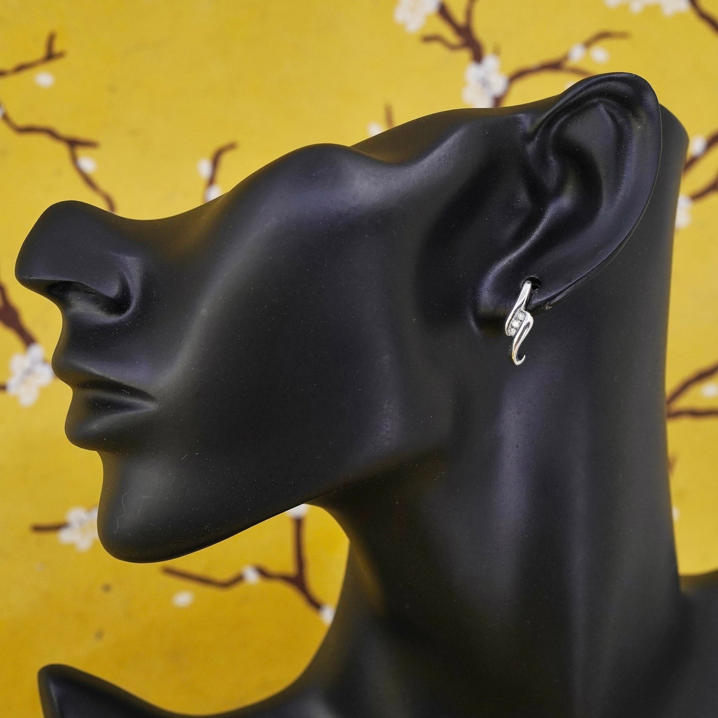 Vintage Sterling 925 silver huggie studs earrings with clear Cz
