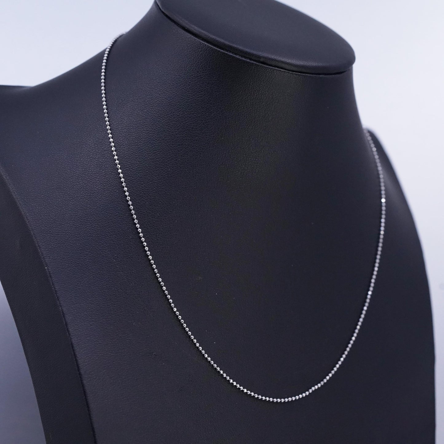 16" 1mm, vintage italy Sterling 925 silver bead chain necklace
