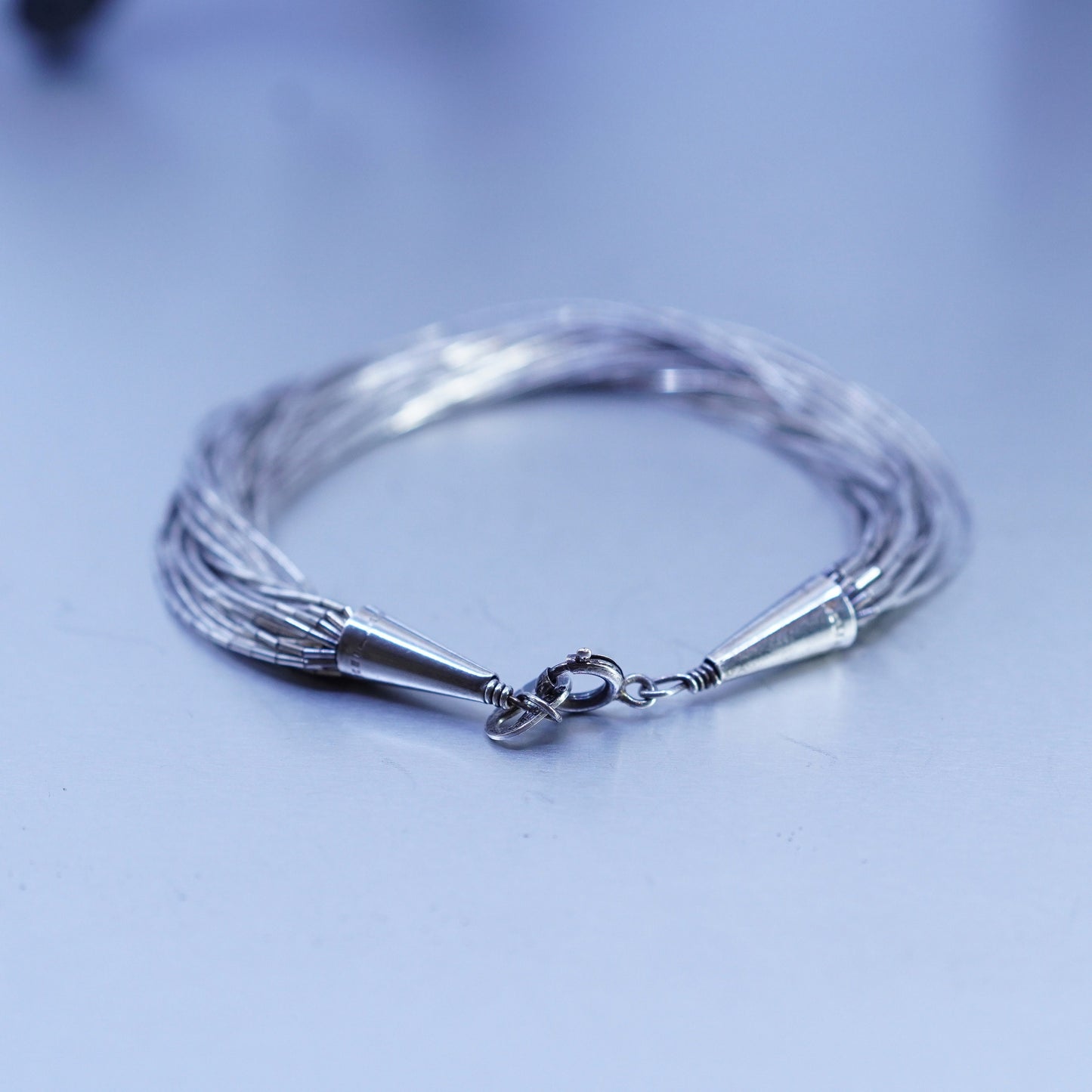 7”, VTG Sterling 925 silver handmade bracelet, multi 30 strands liquid chain