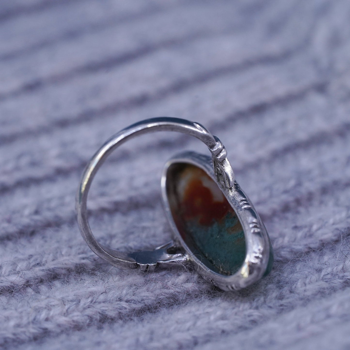 Size 5.5, vintage Uncas Sterling 925 silver handmade ring with lace agate stone