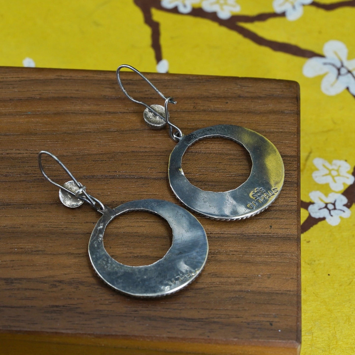 Vintage southwestern Sterling silver earrings, Mexico 925 circle with turquoise