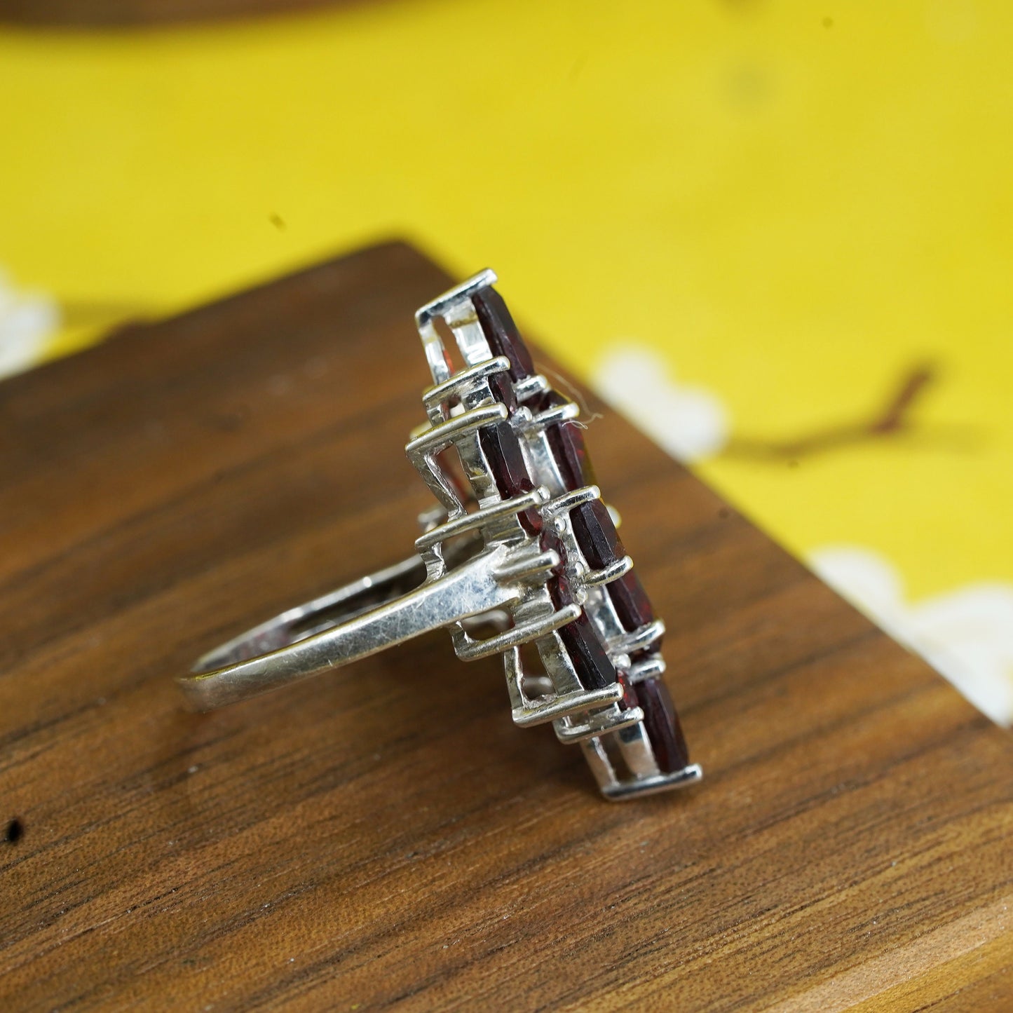 Size 8, vintage Sterling 925 silver handmade ring with cluster ruby