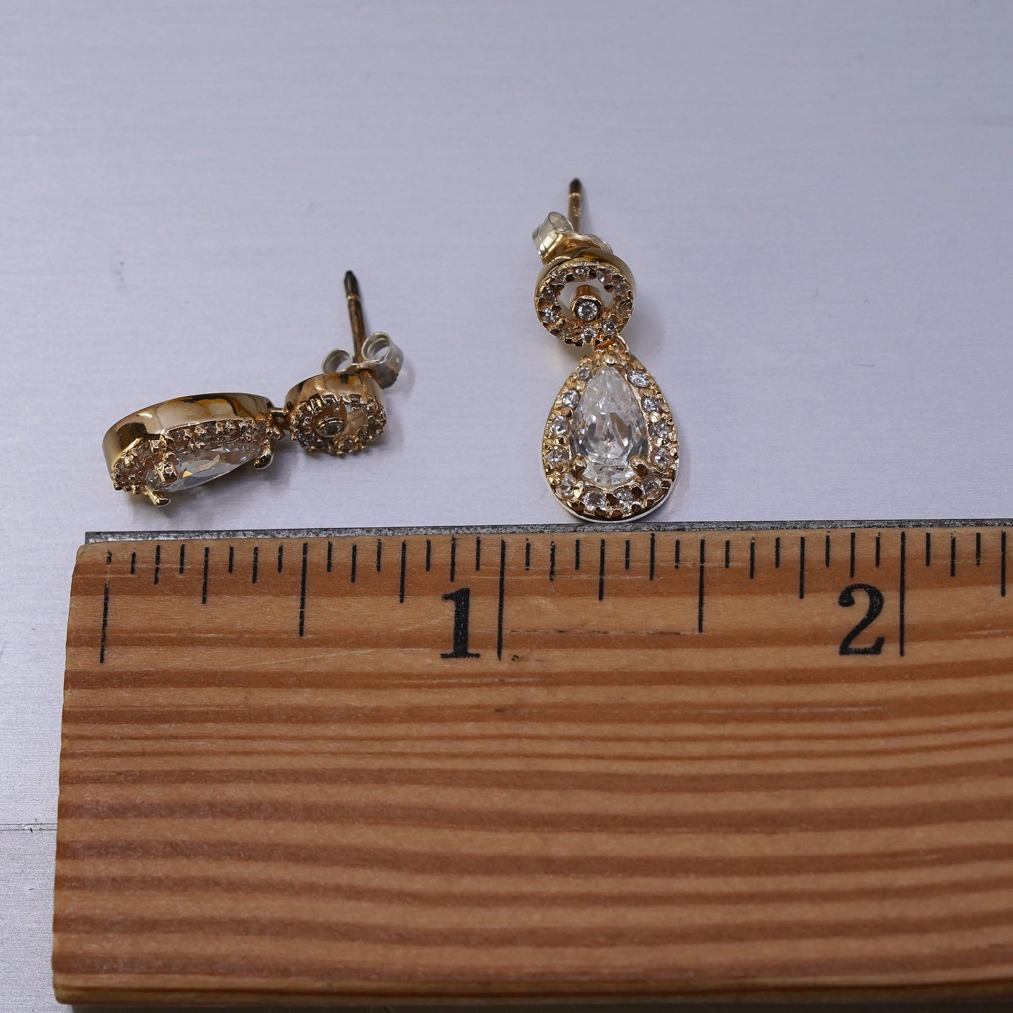 Vintage vermeil gold filled Sterling 925 silver teardrop earrings with cz
