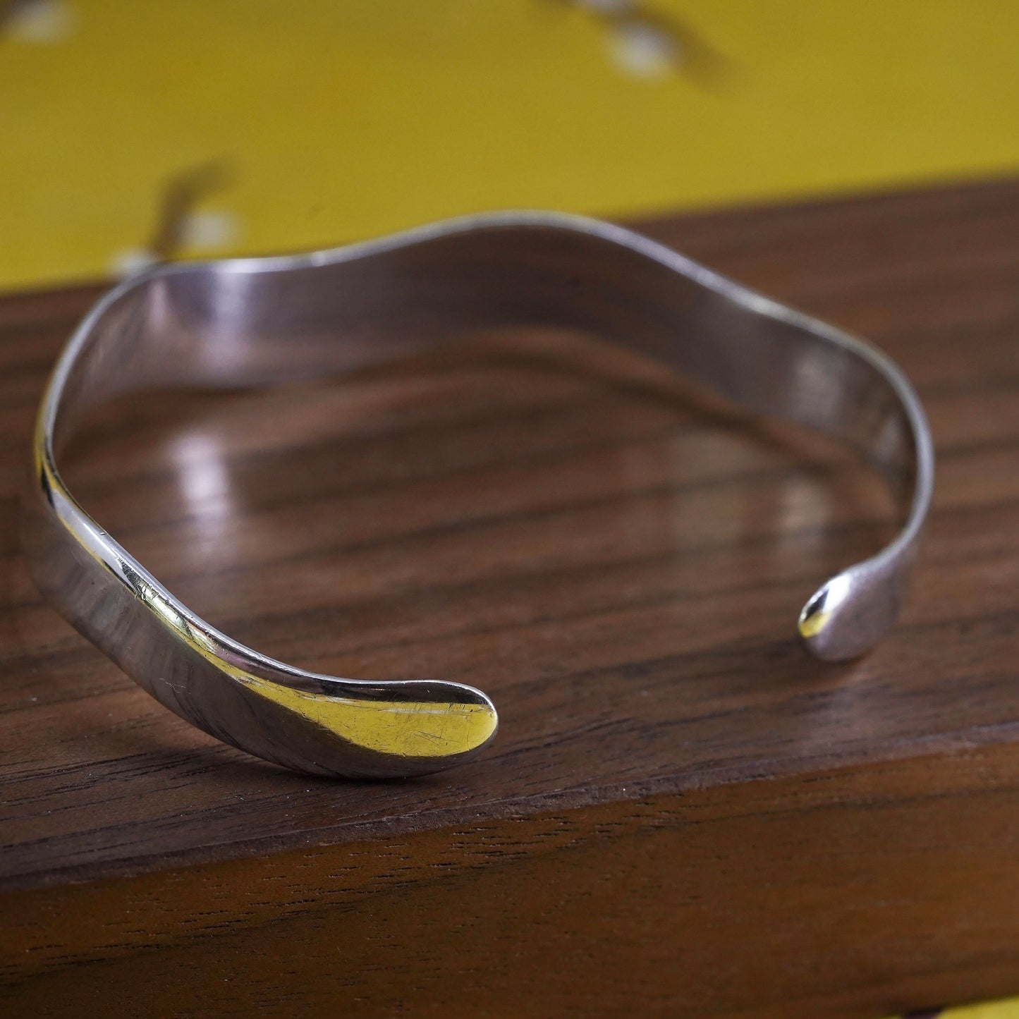 6.5", Vintage Mexican Sterling silver handmade bracelet, modern 925 wavy cuff