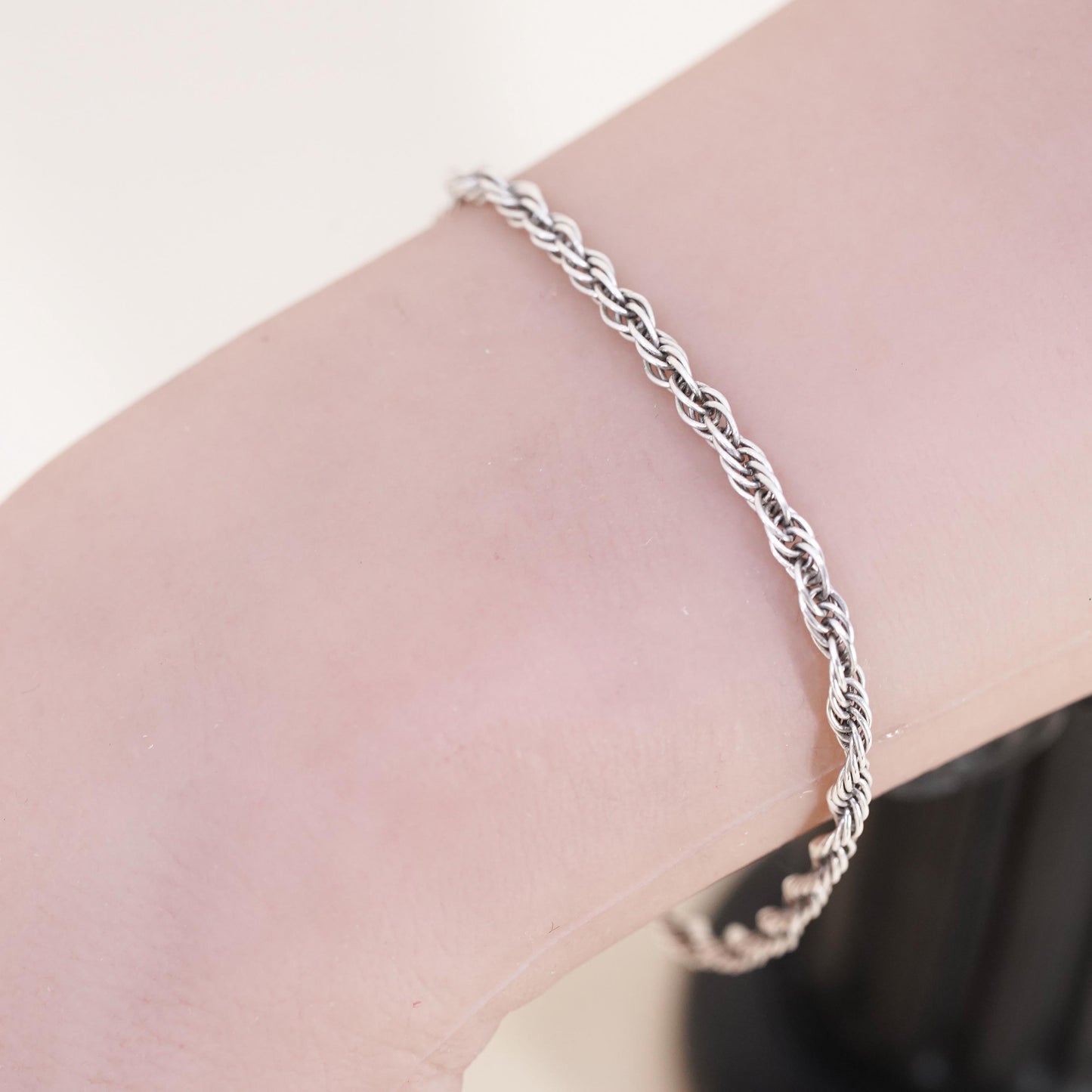 7" 3mm, Vintage Italian IBB sterling 925 silver Singapore rope chain bracelet