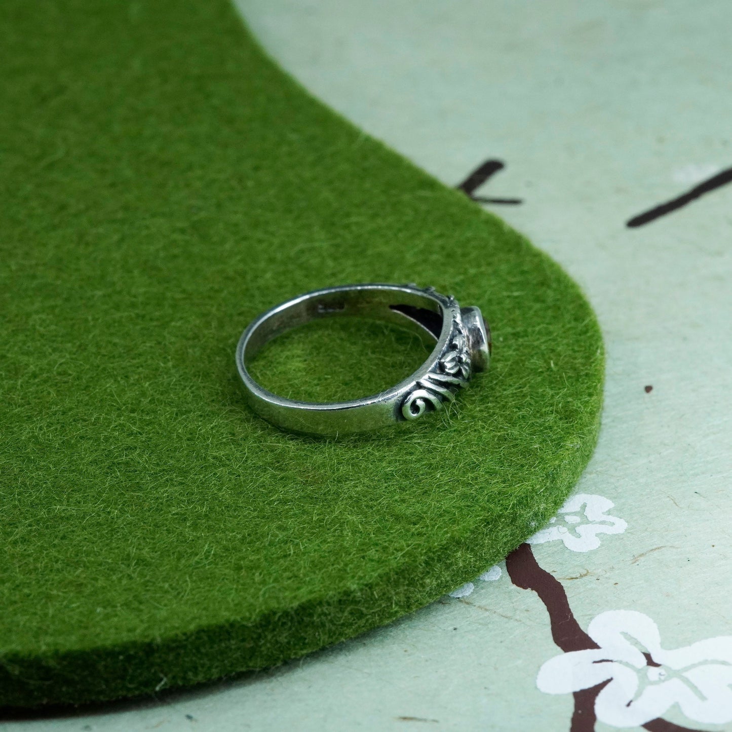 Size 7, Vintage sterling silver handmade ring, 925 stackable band with ruby