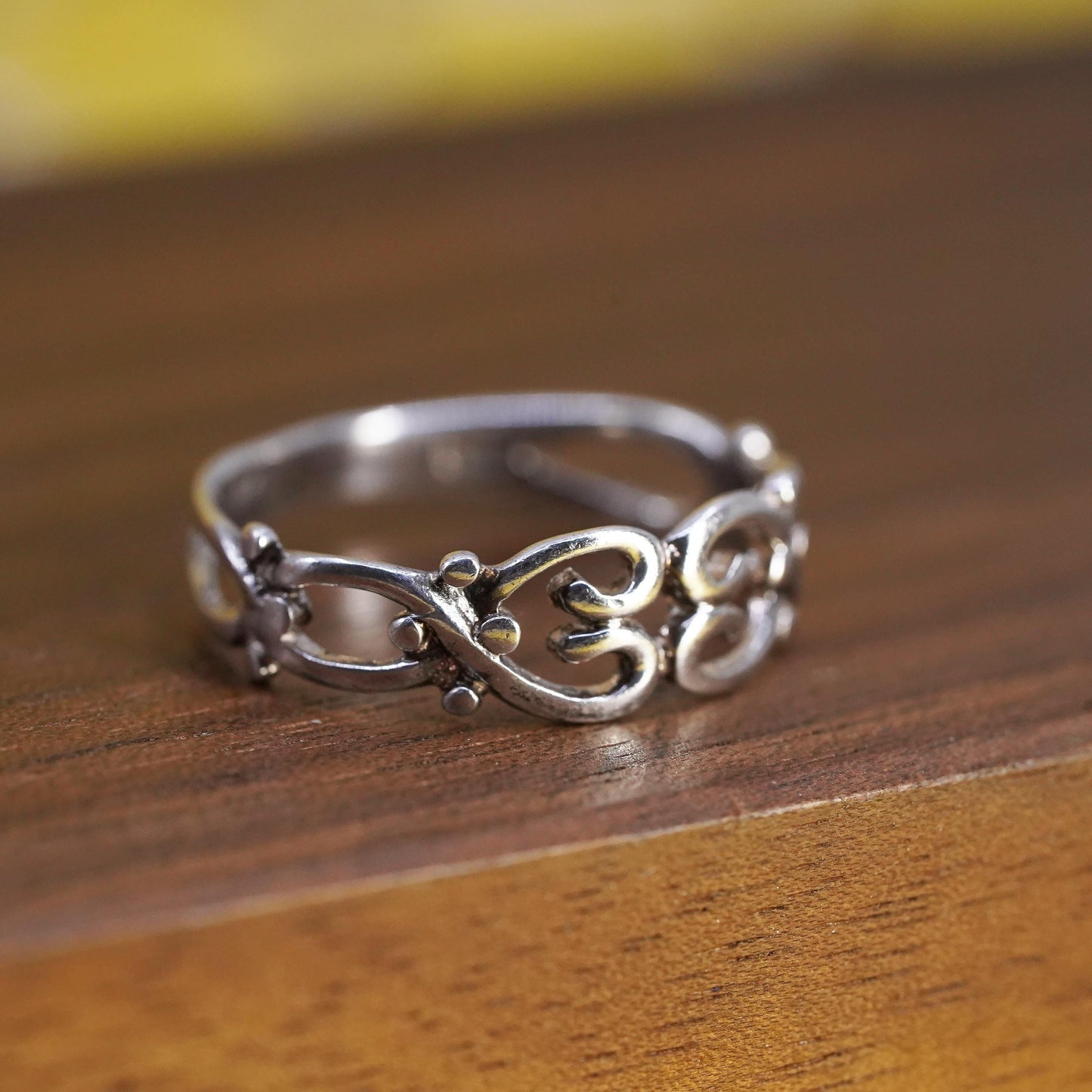 Size 8.5, Vintage sterling silver handmade ring, filigree heart 925 band