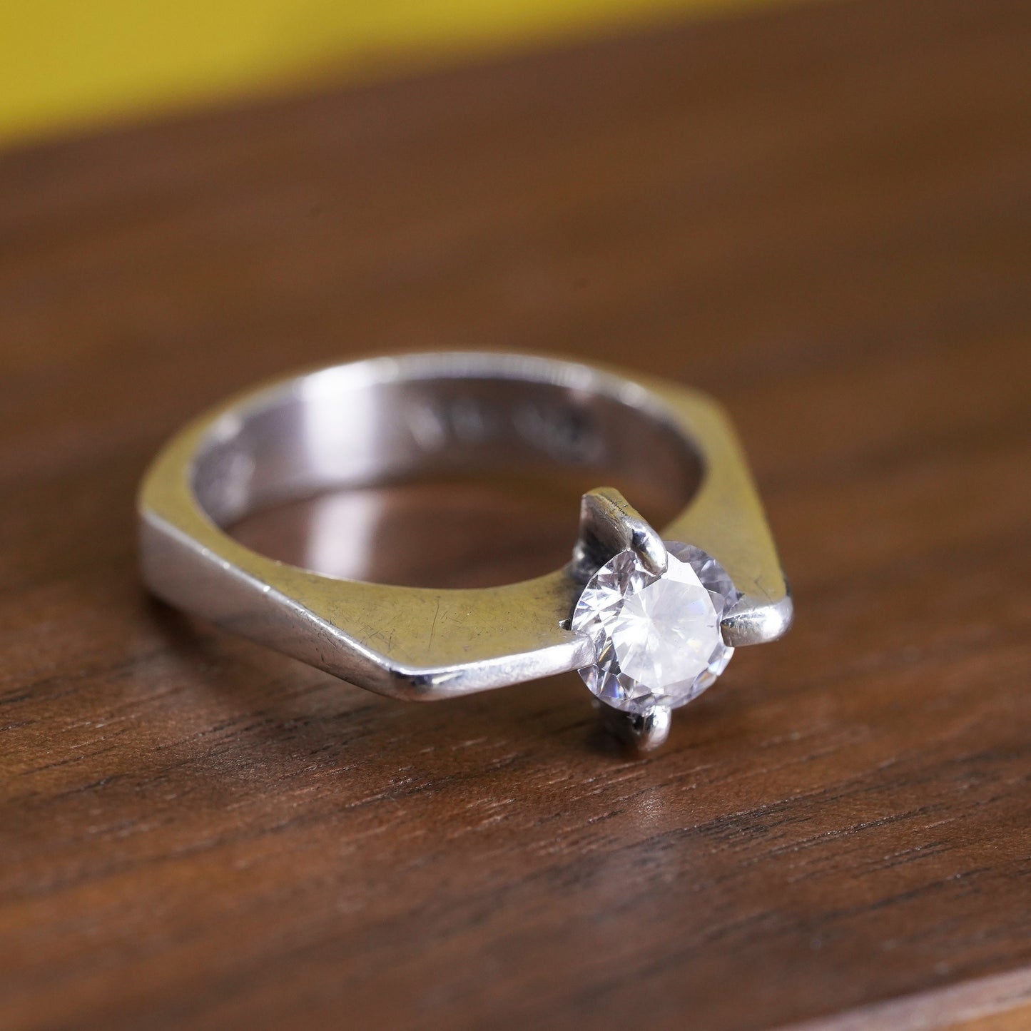Size 7.5, VTG modern two tone Sterling silver handmade ring, 925 band with cz