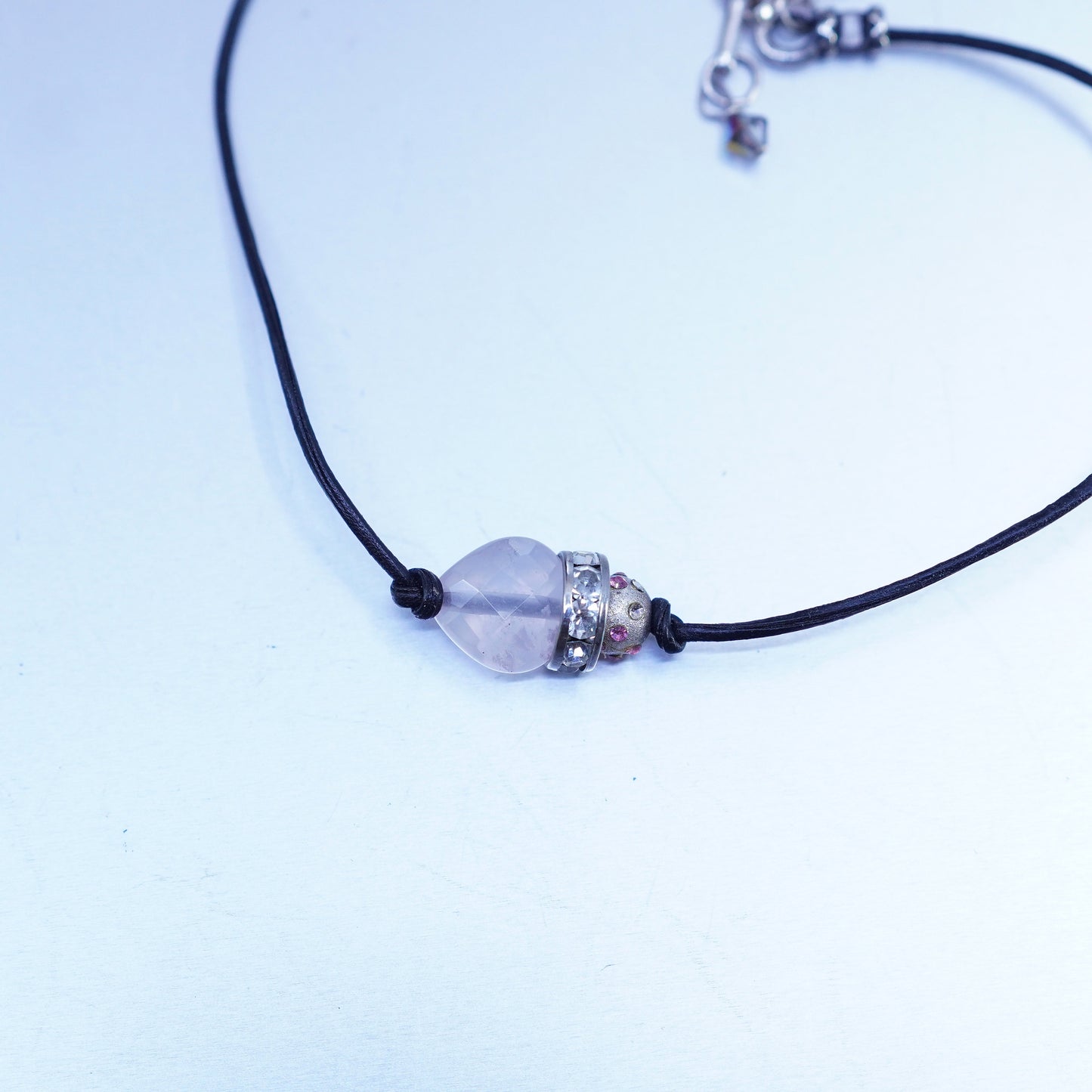 10”, Sterling 925 silver bracelet, leather anklet with healing crystal