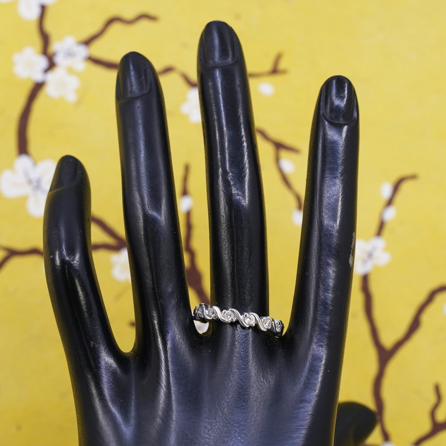 Size 9, vintage Sterling silver handmade ring, 925 stackable band with cz