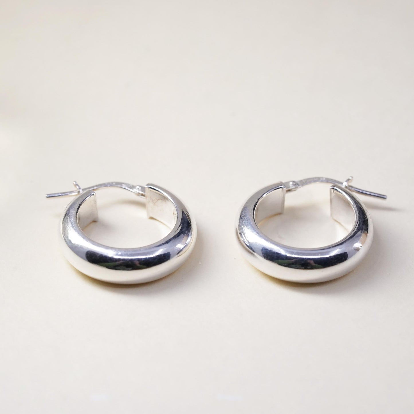 0.75", Vintage sterling silver wide hoops, 925 silver huggie earrings