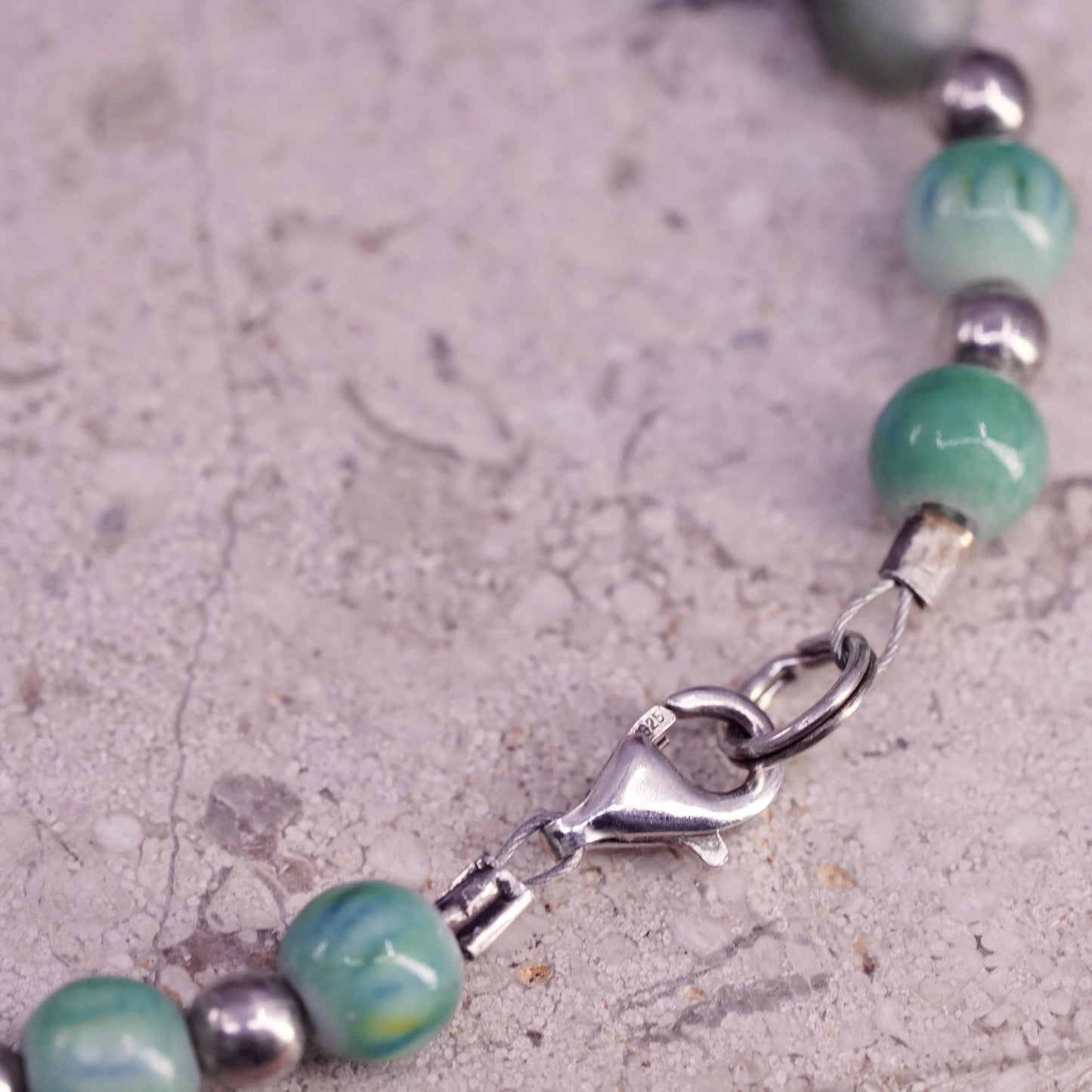 7", Vintage Sterling 925 silver handmade bracelet turquoise nugget crystal