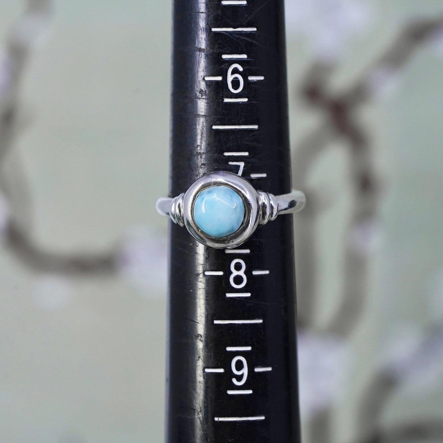 Size 7.25, Vintage Sterling silver handmade ring, 925 band with Larimar