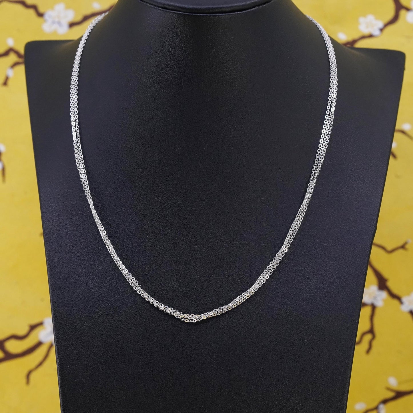 18”, Sri Lankan Sterling silver necklace, multi 3 strands flatten circle chains