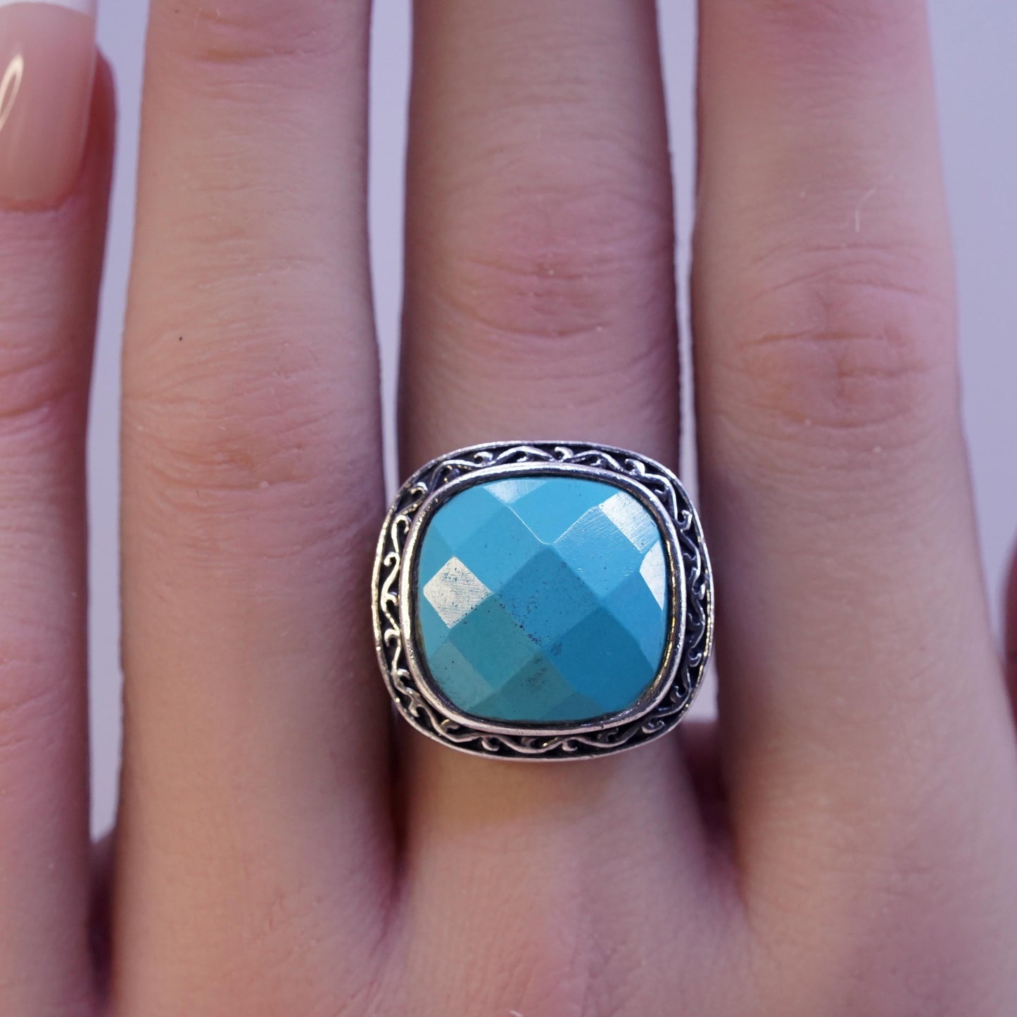 Size 7, vintage Sterling 925 silver handmade ring with turquoise