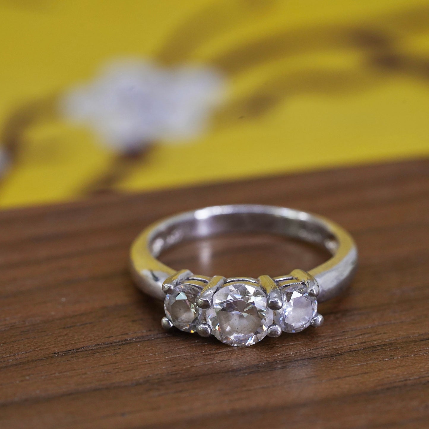 Size 7, vintage Sterling silver 925 engagement ring with cz