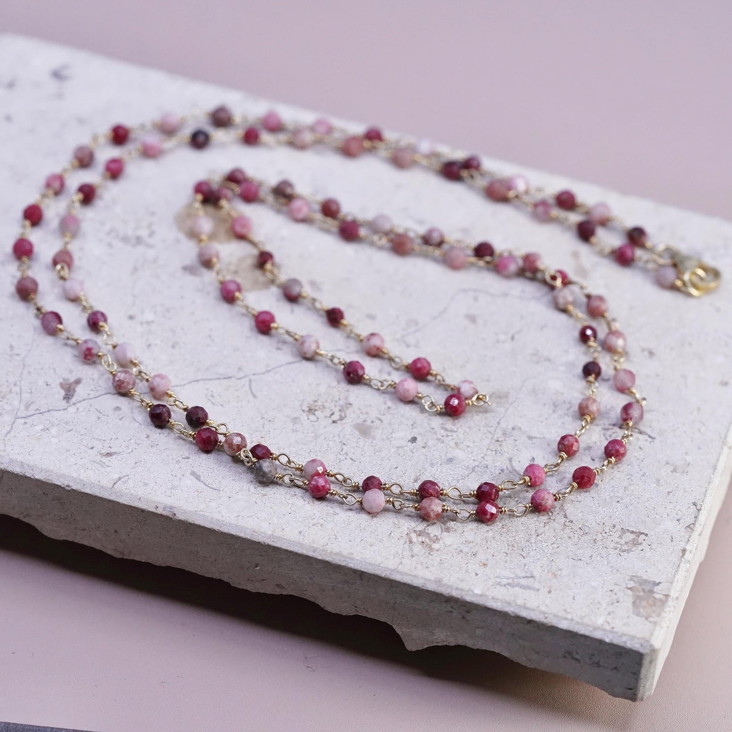 36", VTG vermeil gold Sterling silver extra long necklace, Indian ruby beads