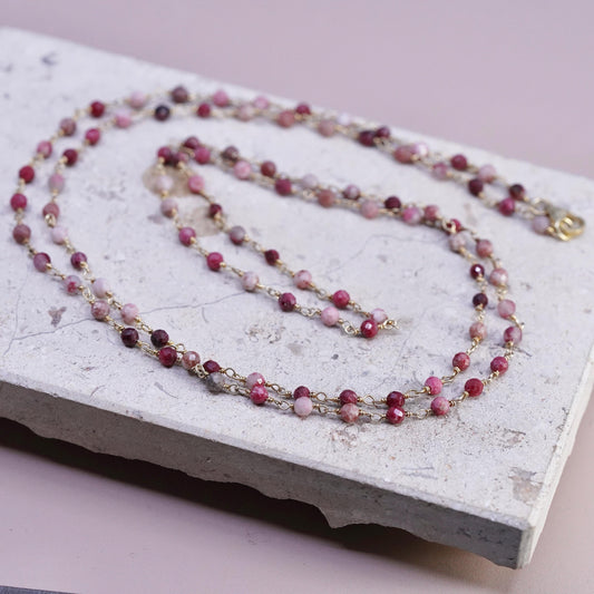 36", VTG vermeil gold Sterling silver extra long necklace, Indian ruby beads