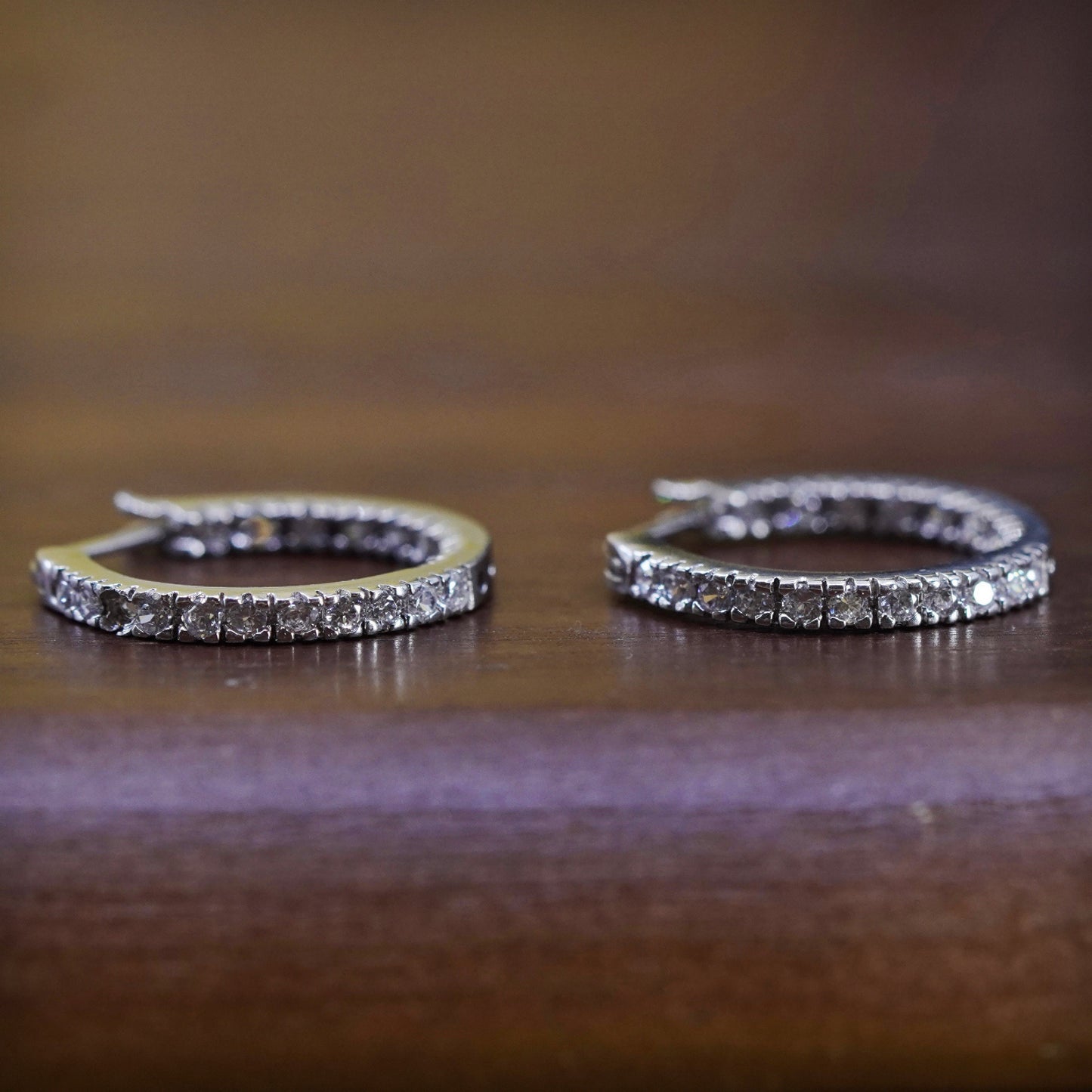 0.75”, Sterling silver handmade earrings, 925 huggie hoops with cluster cz